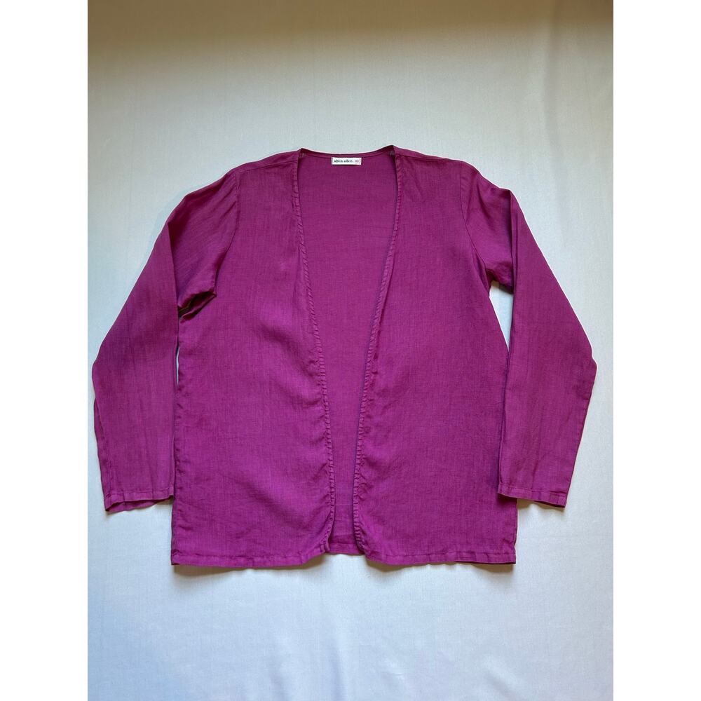 Allen Allen 100% Linen Open Front Cardigan Magenta Fuchsia XS FLAW